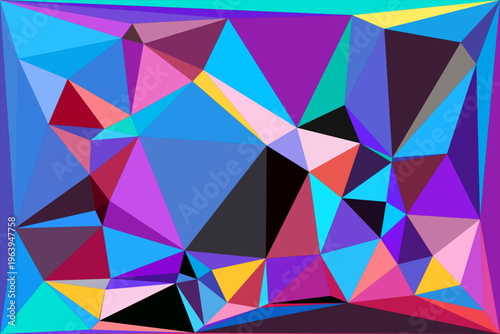 Abstract low poly background with colorful geometric triangles in blue and purple.