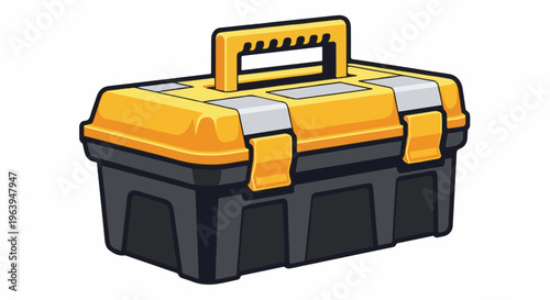 A yellow and gray tool box with a black base and handle