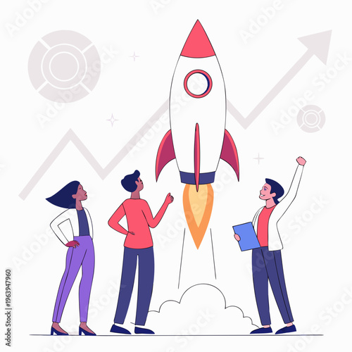 Of people standing in front of a launching rocket business