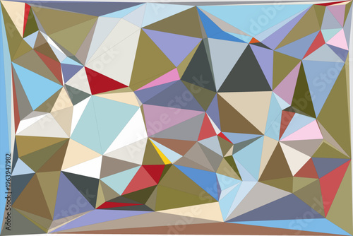 Abstract polygonal art with muted color palette and geometric forms.
