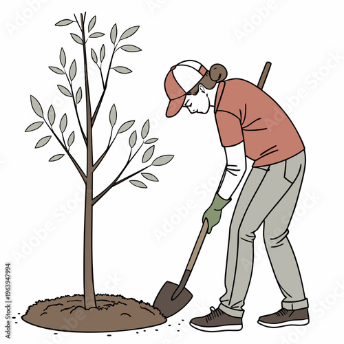 Man Planting Tree with Shovel gardening