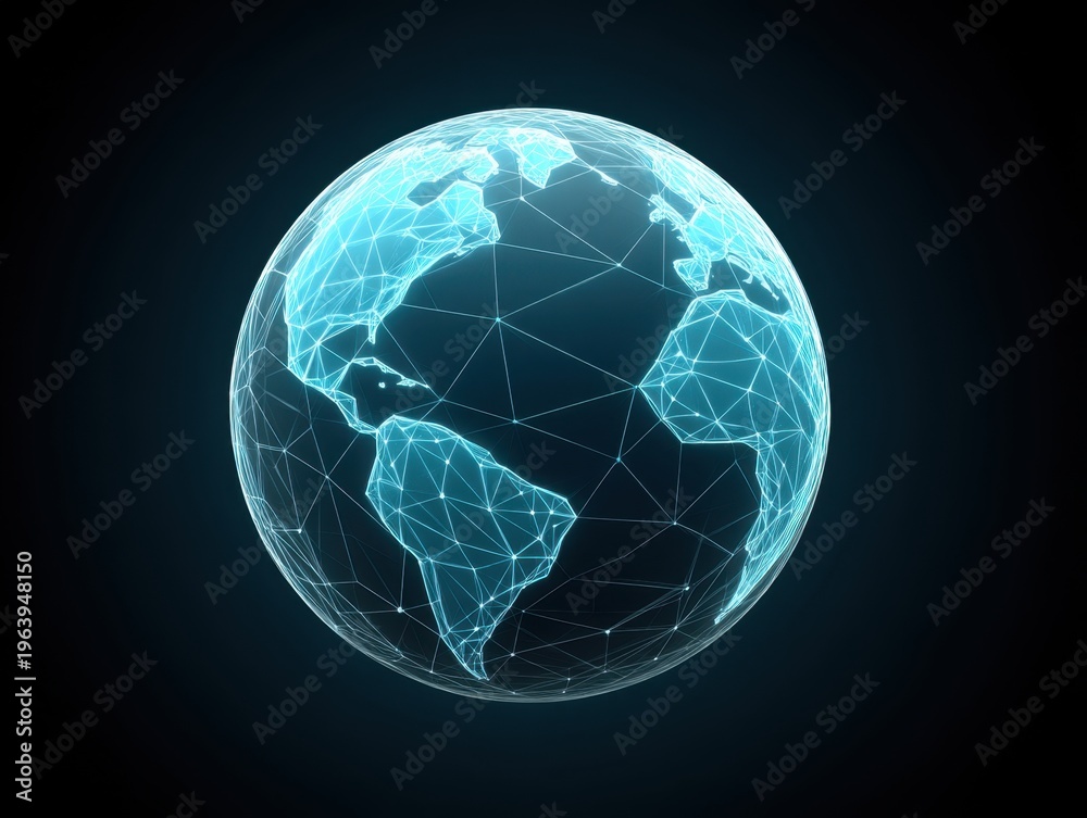 Obraz premium Glowing Digital Earth Globe with Network Connections and Bright Lines Representing Technology and Global Communication