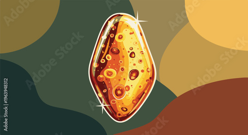Abstract amber gem with bubbles on a muted color-blocked background