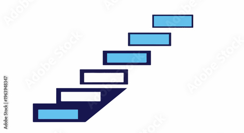 Abstract ascending steps, composed of blue and white rectangles against a white background
