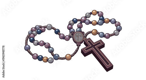 Close-up of a Rosary with a Cross pendant, representing prayer and devotion