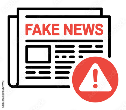 Of a newspaper with "Fake News" headline and a warning symbol