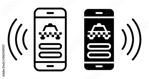 Taxi App Light and Dark Mode, Showing Taxi and Signal Waves