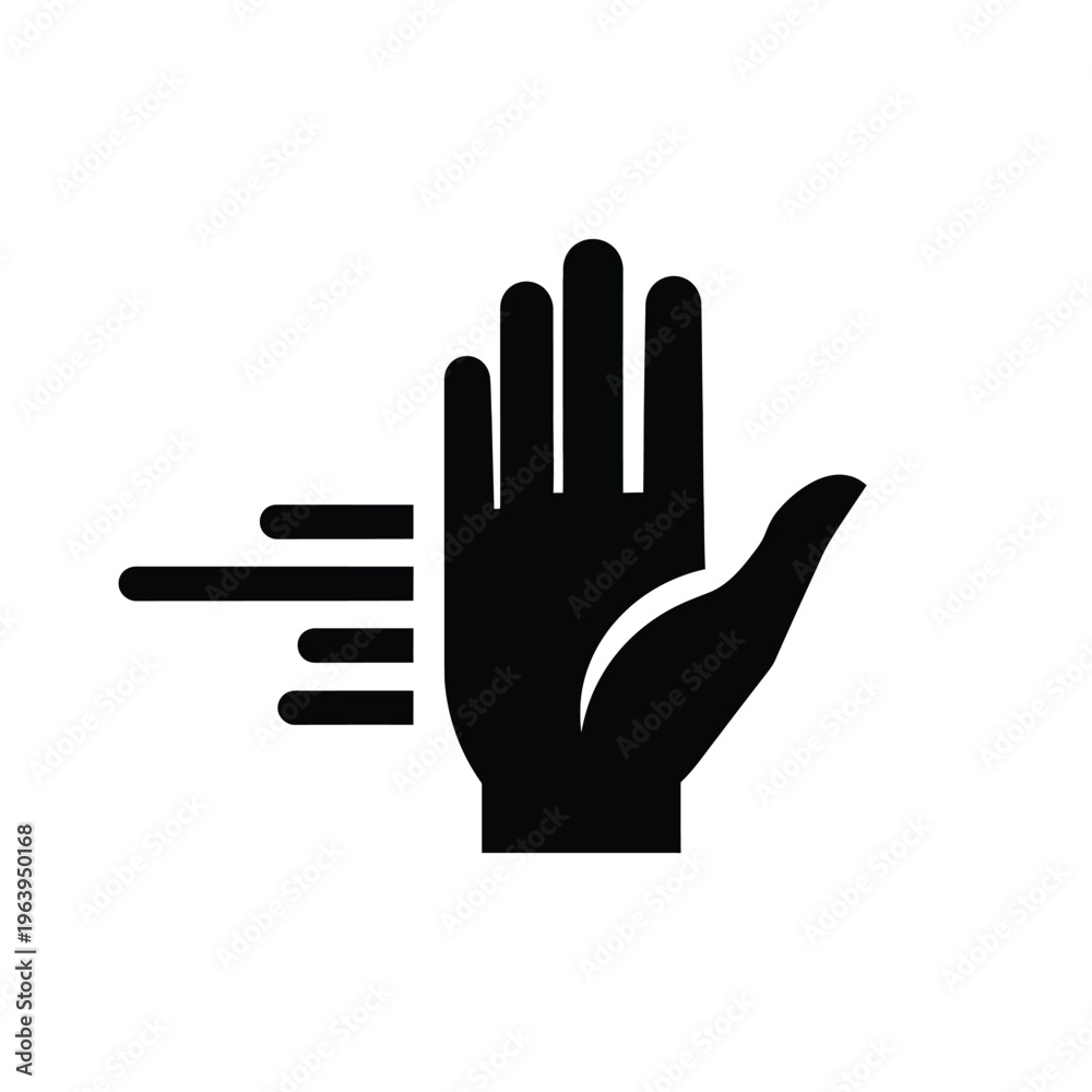 Obraz premium Illustration of vector hand with palm facing forward and lines indicating motion or movement