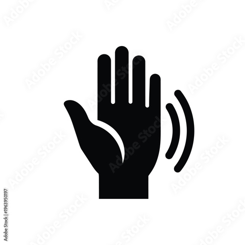 Illustration of vector hand with palm facing outward and sound waves