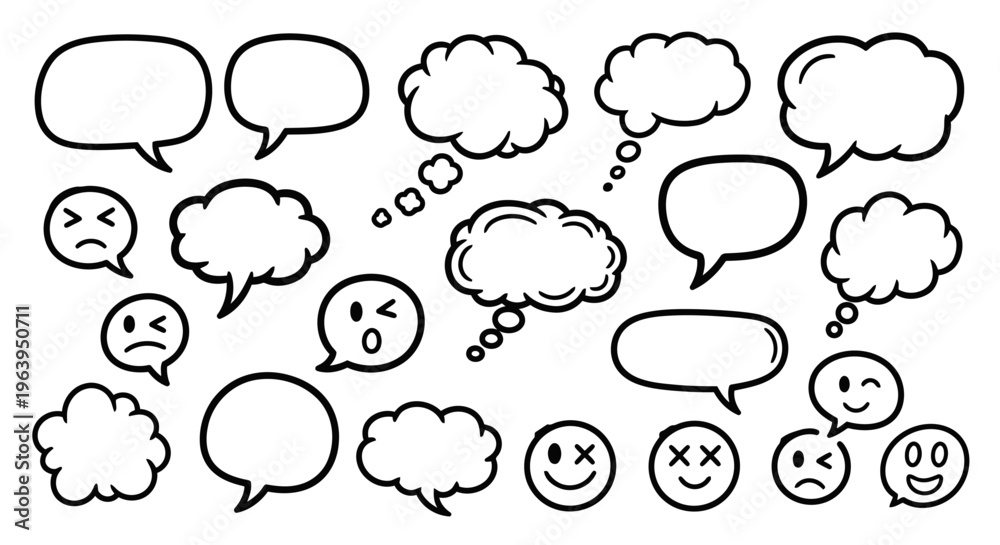 Fototapeta premium Collection of various speech bubbles and emoticon faces