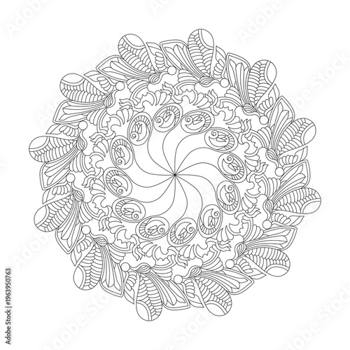Tai Chi Sunflower Mandala template Coloring Book Page