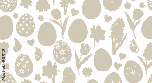 Colorful Easter eggs and spring flowers pattern