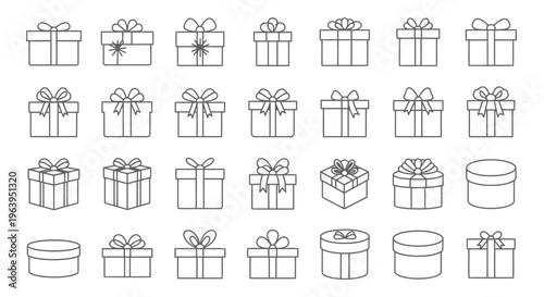 Collection of gift boxes with bows and ribbons
