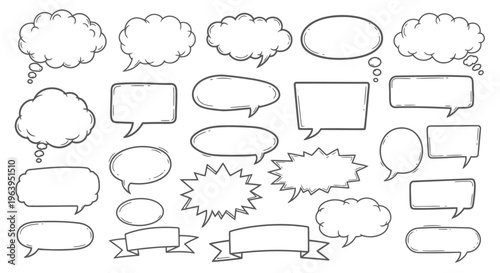 Collection of comic speech bubbles and text boxes