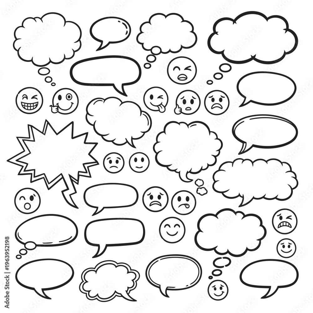 Fototapeta premium Collection of cartoon speech bubbles and emoticon faces