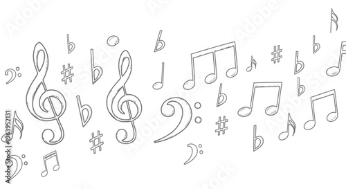 Collection of music notes and symbols on white background