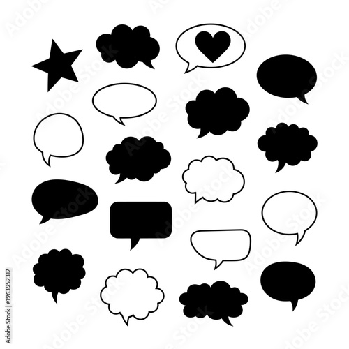 Black and white speech bubbles and chat icons