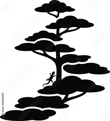 Minimalist canopy layers steps climbing animal vector abstract nature growth journey eco concept clean black icon illustration design