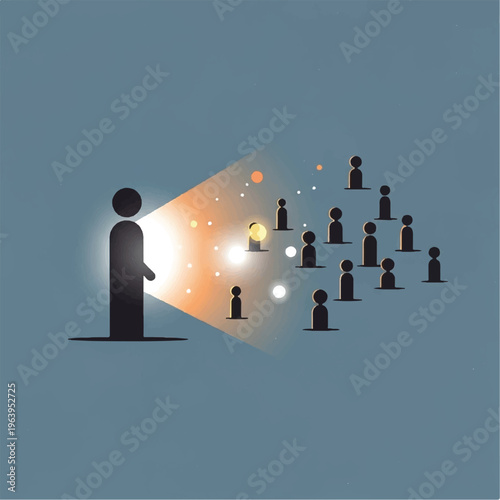 A person highlights a glowing silhouette standing out from a crowd of people.