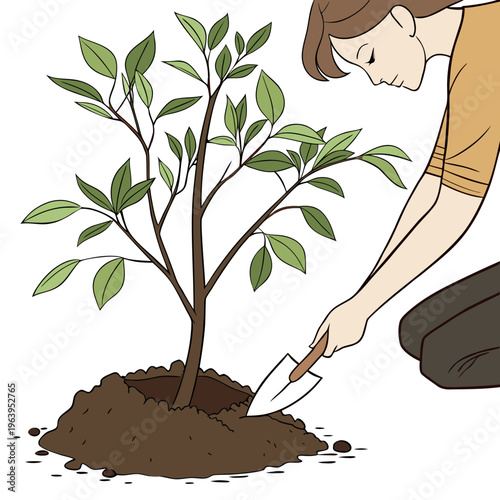 Person digging soil for planting shovel gardening