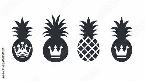 A row of four stylized pineapple icons, some adorned with crown designs, on white background
