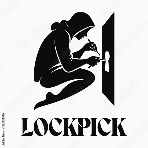 Intricate operation of lock manipulation, executed with stealth and skill by a hooded figure, illustrating a complex challenge of security access