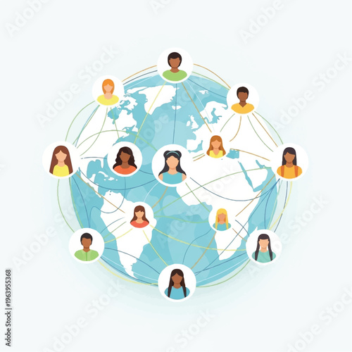 People from different cultures connect globally through technology and travel.