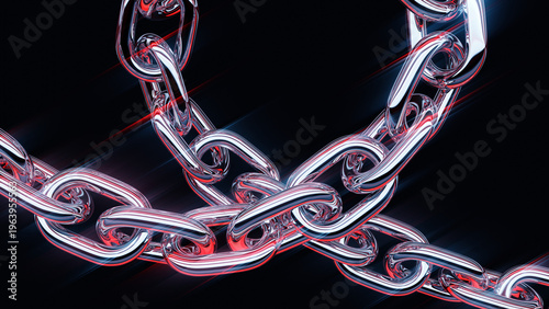 Cuadro en lienzo Close-up silver metal chain links interlocked with red lighting