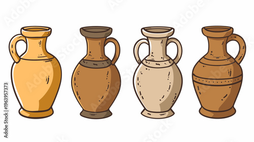 Four cartoon vases of various shapes and shades of tan, displayed side-by-side