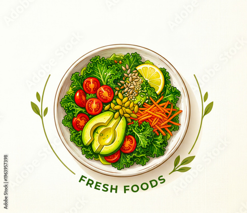  Fresh Foods Logo with Healthy Salad Bowl