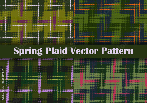 Green Plaid Seamless Pattern Spring Fabric Background