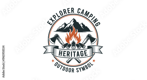 Vintage Camping Emblem with Mountain and Firewood Illustration