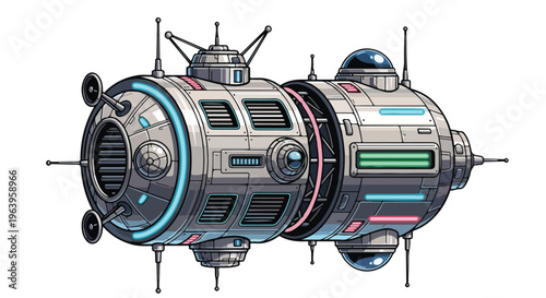 Futuristic Spacecraft with Neon Accents and Antennas.