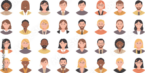 Set of various round portraits of business men and women of different ages and races. Vector illustration