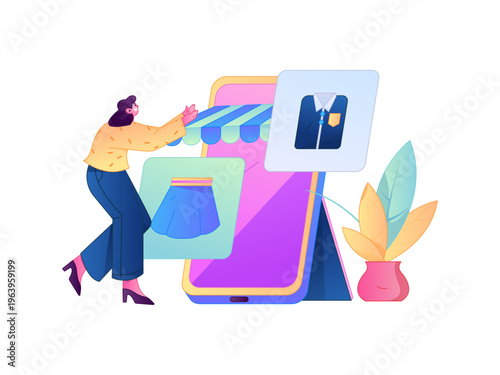 Holiday shopping people doing e-commerce online shopping flat vector concept operation hand drawn illustration
