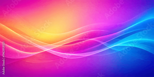 A smooth flow of colorful abstract waves creates a vibrant purple and blue vector backdrop with bright pink light curves and a motion texture design