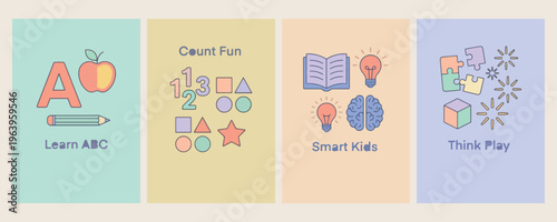  Count Fun Math, Smart Kids Education, Early Childhood Learning, Preschool Study Concept, Numbers Shapes Illustration, Brain Development Design, Student Progress Vector

