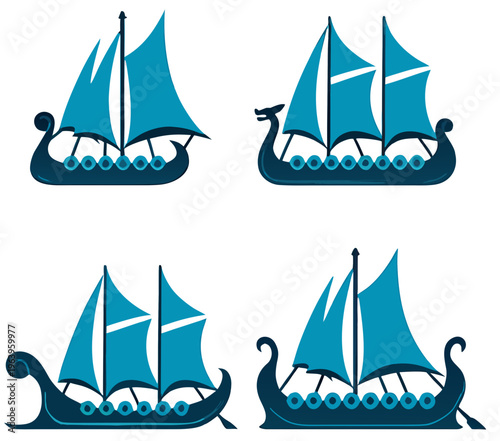 set of sailing ships and sea