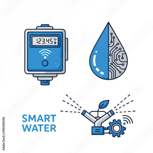 Smart water meter with digital display and circuit board droplet leaks.