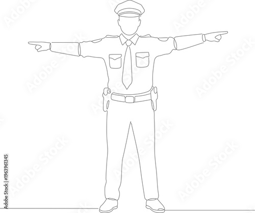 Simple Line Art Policeman Directing Traffic Silhouette Isolated Illustration
