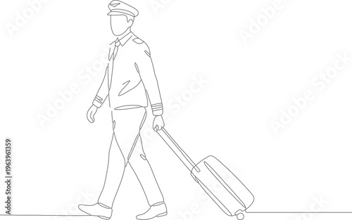 Continuous Line Art Airplane Pilot with Luggage Silhouette One Stroke Graphics