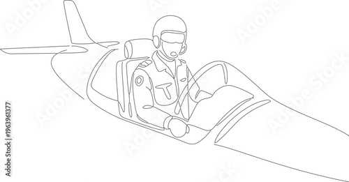 Continuous Line Art of Pilot in Aircraft Cockpit Illustration