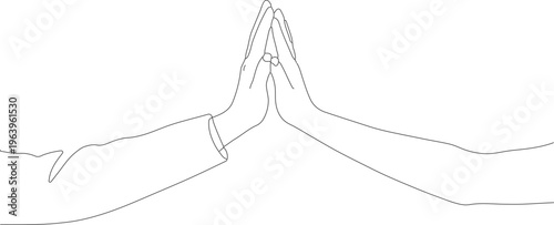 Minimalist Line Art Praying Hand Together Symbolic Gesture Outline Illustration