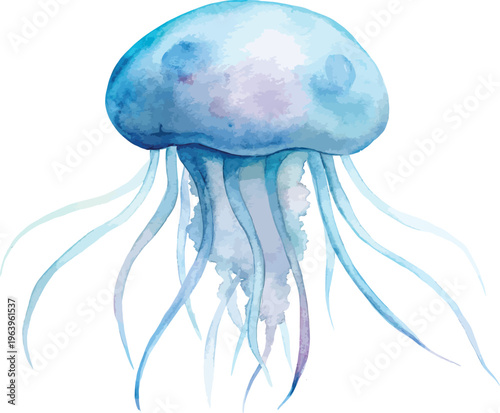 Watercolor Jellyfish, Ocean Wildlife Clipart, vector illustration isolated on white background