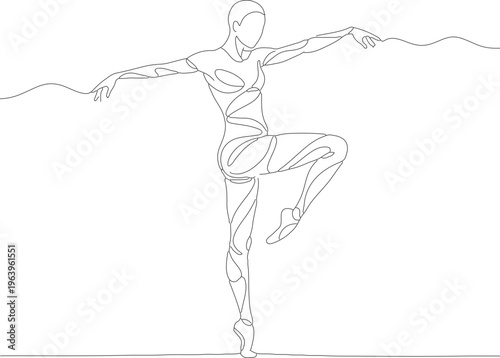 Elegant Continuous Line Drawing Ballet Dancer Ballerina Performance Art Figure