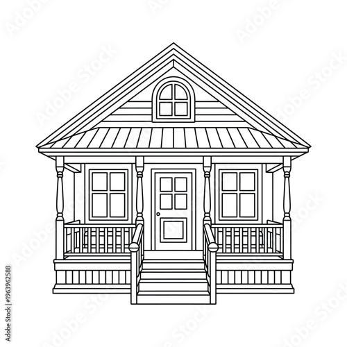 front view cottage porch outline vector design