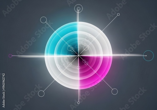 Abstract visual representation of a spherical gradient with intersecting geometric elements
