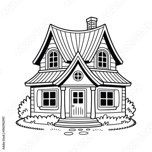 cute cottage house coloring page for kids