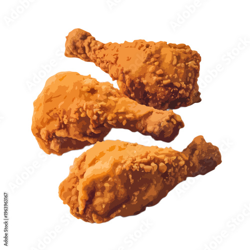 Golden brown fried chicken pieces with crispy coating isolated on white background, Vector