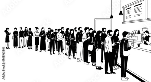 A Diverse Group of People Standing in a Long Queue.